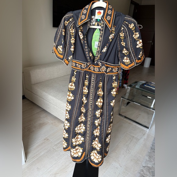 Farm Rio: Black Bold Flowers Organic Cotton Midi Dress - Picture 3 of 13